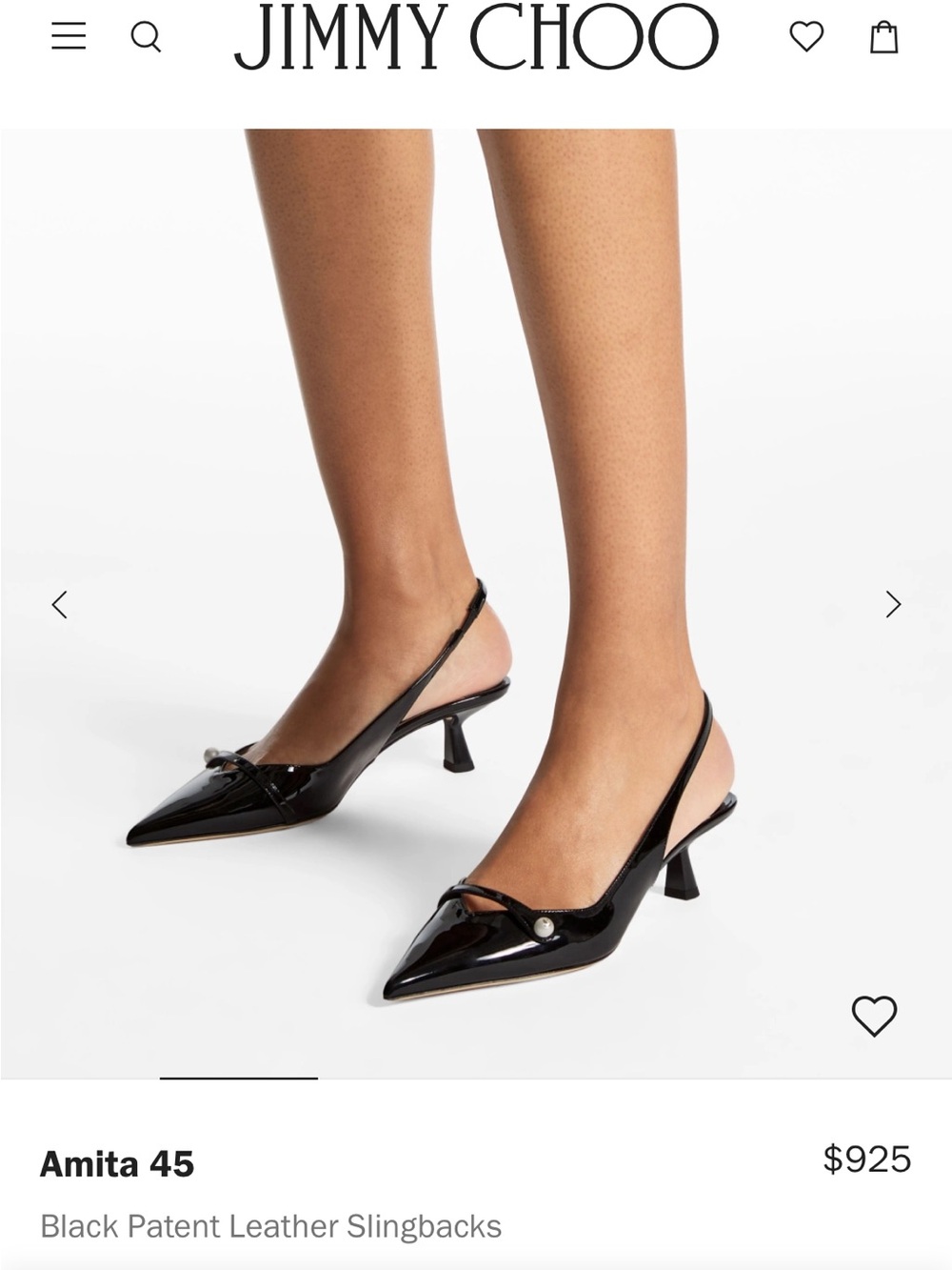 Jimmy Choo Black Patent Leather Pointed Slingback Pumps with Pearl Accent - Picture 9 of 9